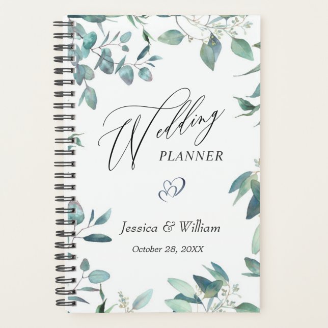 Eucalyptus Greenery Watercolor Wedding Planner (Front)