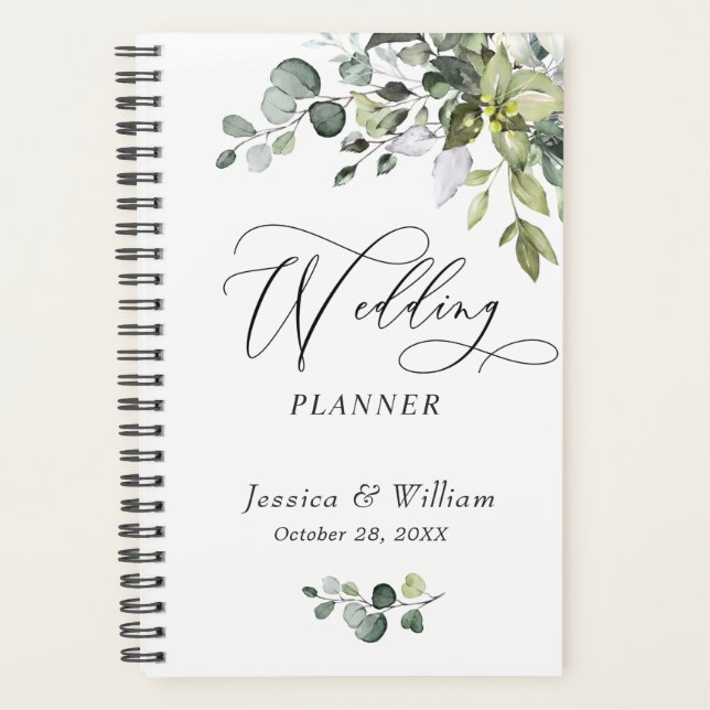Eucalyptus Greenery Watercolor Wedding Planner (Front)