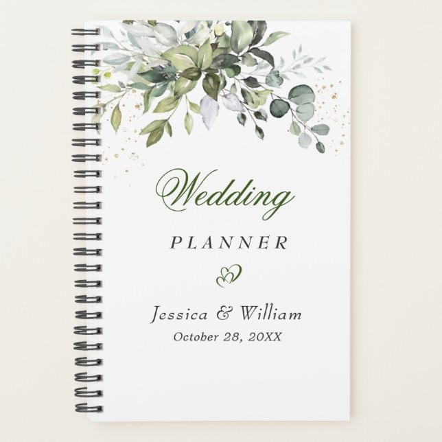Eucalyptus Greenery Watercolor Wedding Planner (Front)