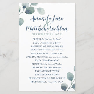 Eucalyptus Greenery Watercolor Wedding Program