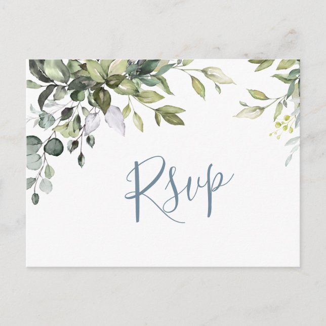 Eucalyptus Greenery Watercolor Wedding RSVP Postcard (Front)