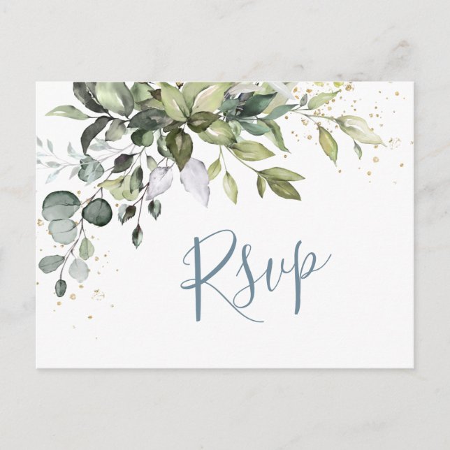 Eucalyptus Greenery Watercolor Wedding RSVP Postcard (Front)