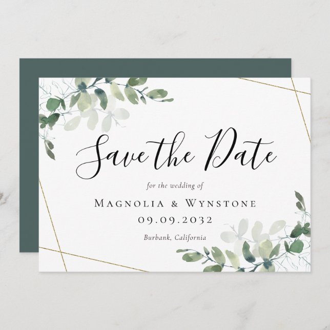 Eucalyptus Greenery Watercolor Wedding Save The Date (Front/Back)