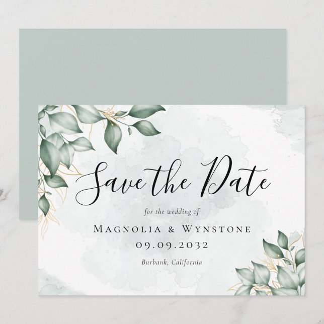 Eucalyptus Greenery Watercolor Wedding Save The Date (Front/Back)