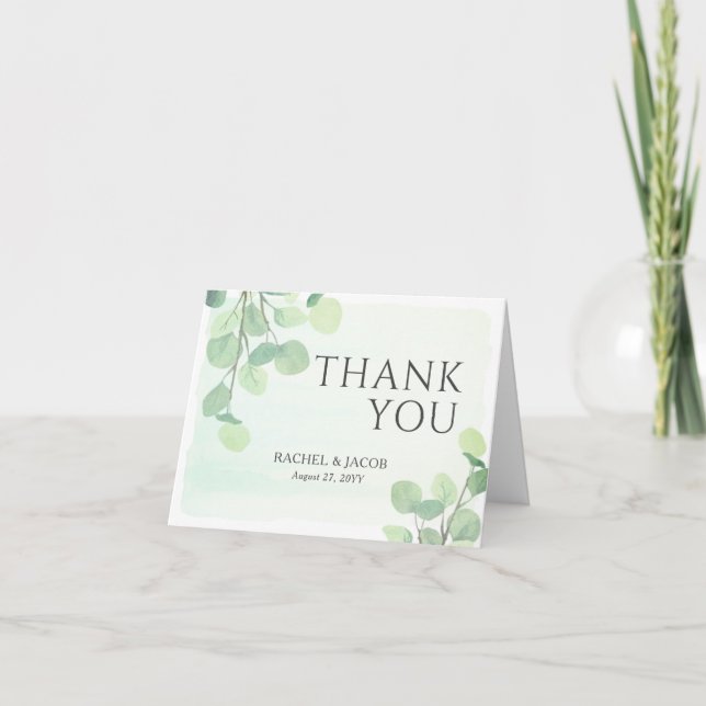 Eucalyptus Greenery Watercolor Wedding Thank You Card (Front)