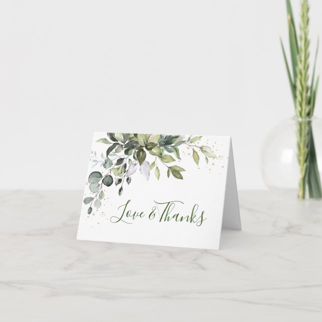 Eucalyptus Greenery Watercolor Wedding Thank You Card (Front)