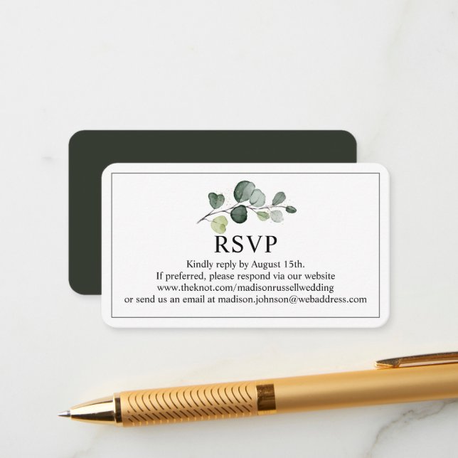 Eucalyptus Greenery Website Wedding RSVP Enclosure Card (Front/Back In Situ)