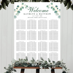 Eucalyptus Greenery Wedding 16 Table Seating Poster