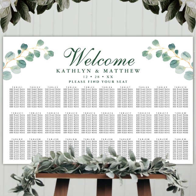 Eucalyptus Greenery Wedding 30 Table Seating Poster (Creator Uploaded)
