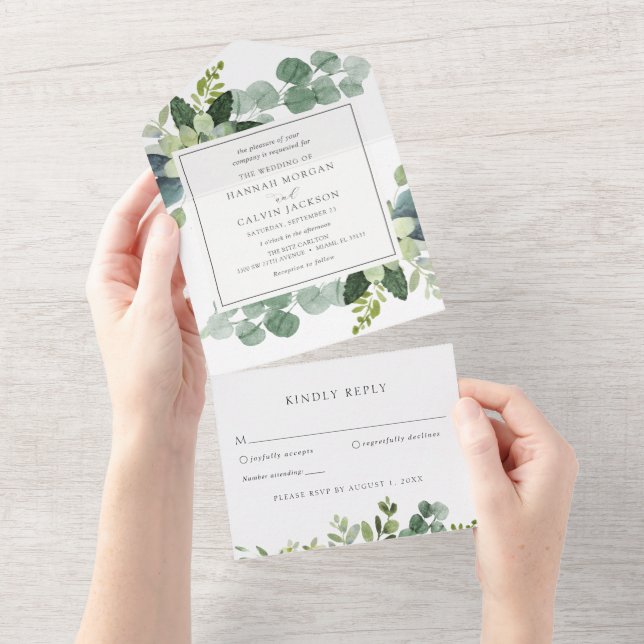 Eucalyptus Greenery Wedding All In One Invitation (Tearaway)