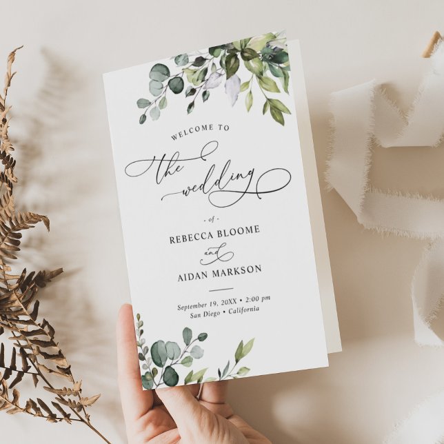 Eucalyptus Greenery Wedding Bi-Fold Program (Creator Uploaded)