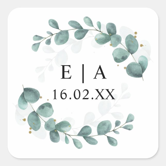 Eucalyptus Greenery Wedding Bonbonniere  Square Sticker (Front)