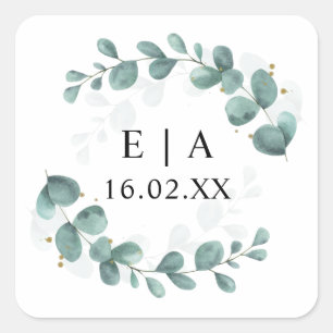 Eucalyptus Greenery Wedding Bonbonniere Square Sticker