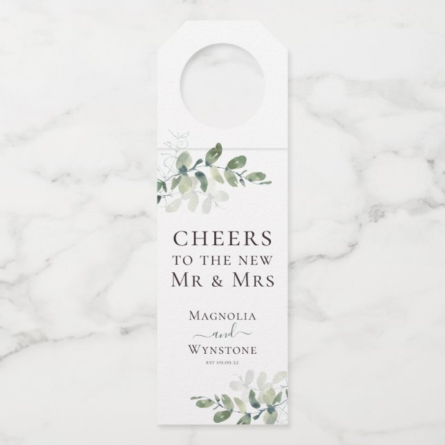 Eucalyptus Greenery Wedding  Bottle Tag (Front)