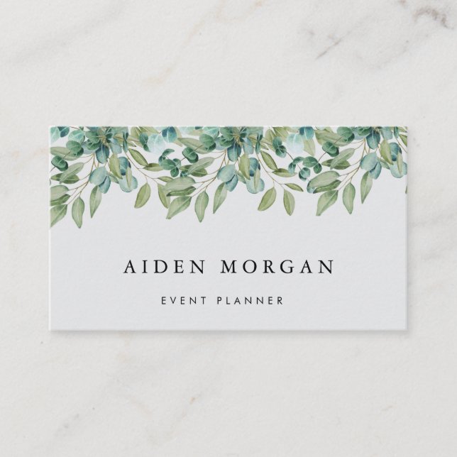 eucalyptus greenery wedding business card (Front)