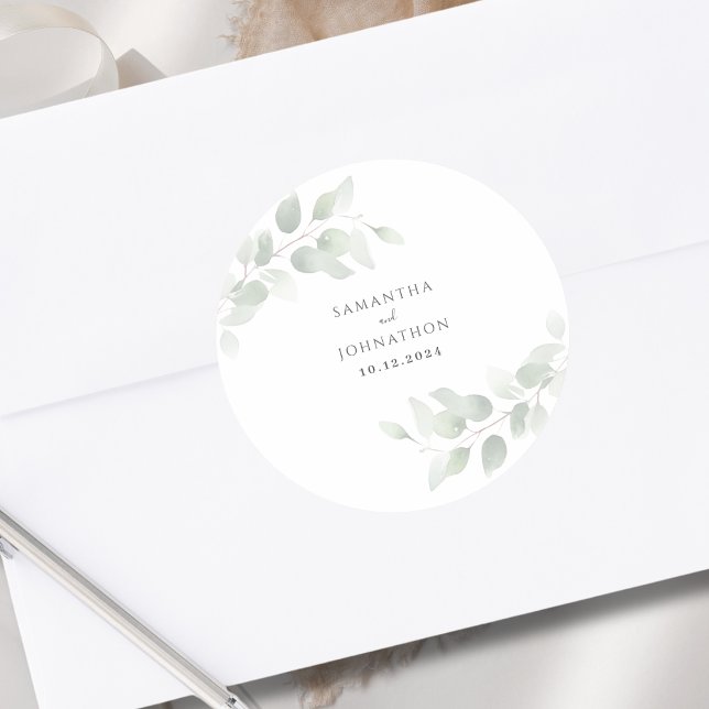 Eucalyptus Greenery Wedding Classic Round Sticker (Creator Uploaded)