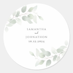 Eucalyptus Greenery Wedding Classic Round Sticker