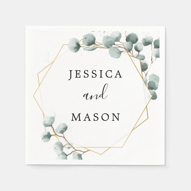 Eucalyptus Greenery Wedding Cocktail Napkin (Front)