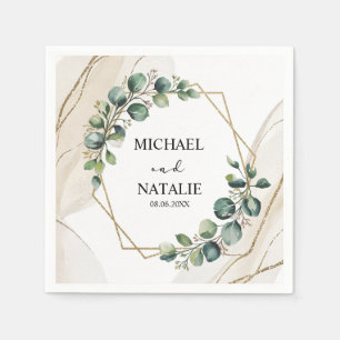 Eucalyptus Greenery Wedding Custom Names & Date Napkin