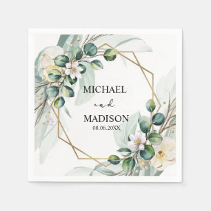 Eucalyptus Greenery Wedding Custom Names & Date Napkin