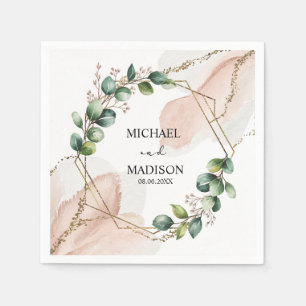 Eucalyptus Greenery Wedding Custom Names & Date Napkin