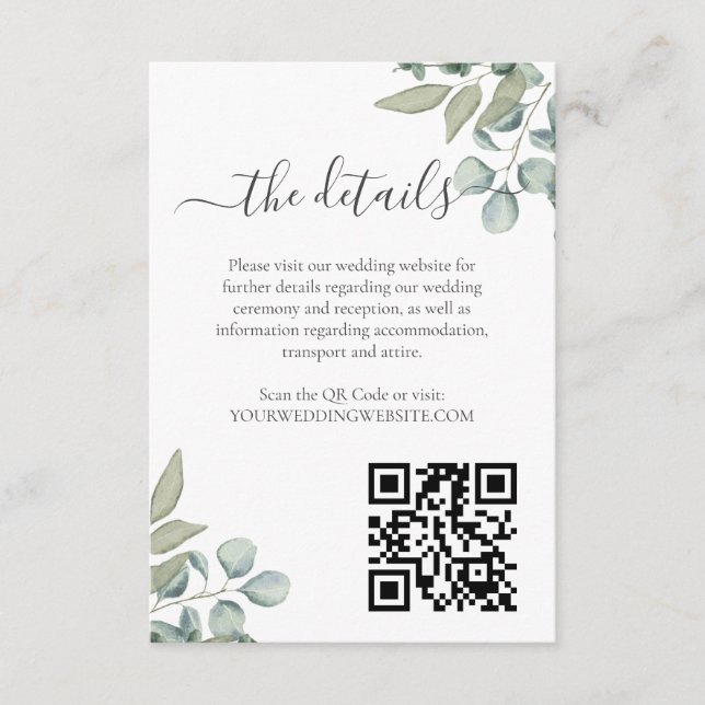 Eucalyptus Greenery Wedding Details Card (Front)
