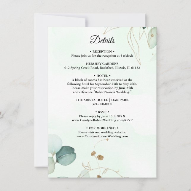 Eucalyptus Greenery Wedding Details Invitation (Front)