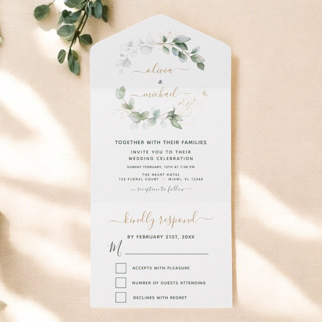 Eucalyptus Greenery Wedding Elegant Modern All In One Invitation (Creator Uploaded)
