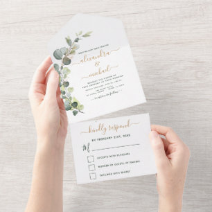 Eucalyptus Greenery Wedding Elegant Modern All In One Invitation