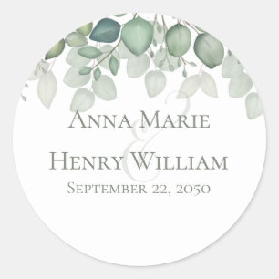 Eucalyptus Greenery Wedding Favour Elegant Modern Classic Round Sticker