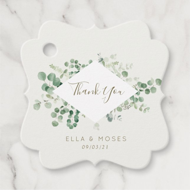 eucalyptus greenery wedding favour tags (Front)