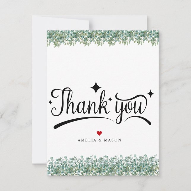 eucalyptus greenery wedding Flat Thank You Card (Front)