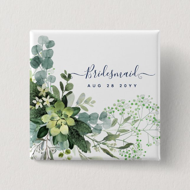 Eucalyptus Greenery Wedding Foliage Babys Breath 15 Cm Square Badge (Front)