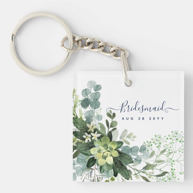 Eucalyptus Greenery Wedding Foliage Babys Breath Key Ring (Front)