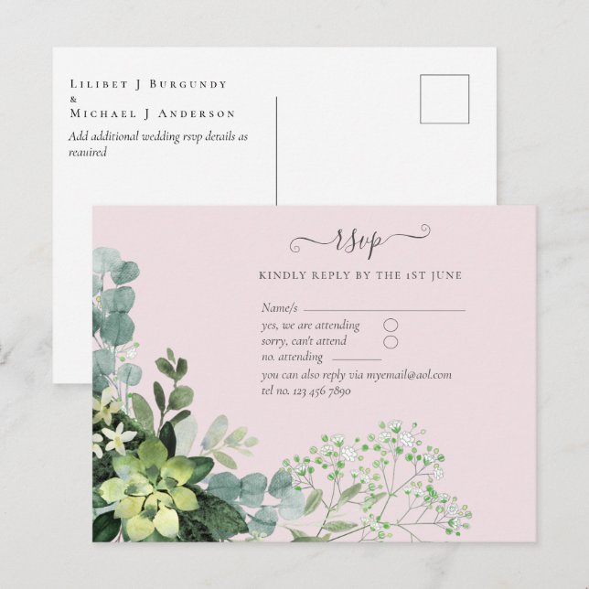 Eucalyptus Greenery Wedding Foliage Babys Breath Postcard (Front/Back)