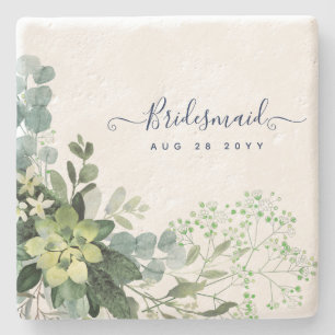 Eucalyptus Greenery Wedding Foliage Babys Breath Stone Coaster