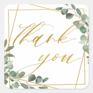 Eucalyptus Greenery Wedding Geometric Thank You Square Sticker