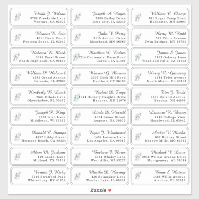 Eucalyptus Greenery Wedding Guest Address Labels (Sheet)