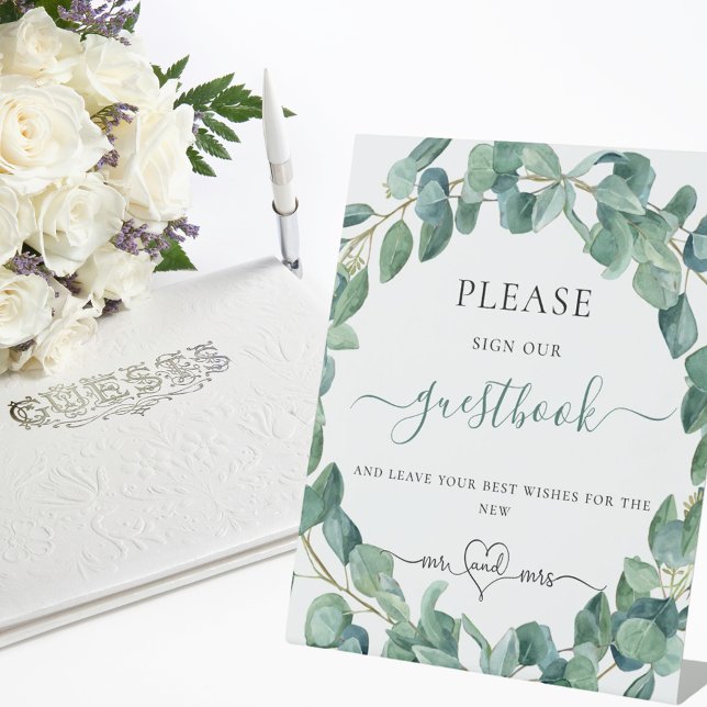 Eucalyptus greenery wedding guest book  pedestal sign (Creator Uploaded)