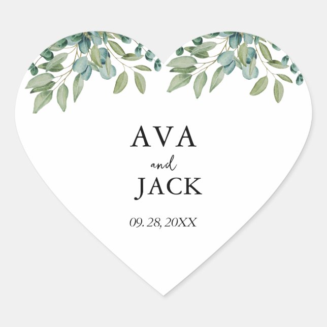 eucalyptus greenery wedding heart sticker (Front)