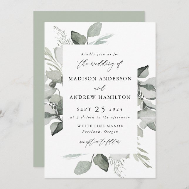 Eucalyptus Greenery Wedding Invitation (Front/Back)