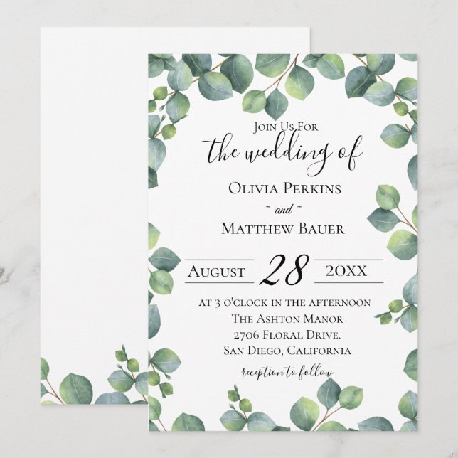 Eucalyptus Greenery Wedding Invitation (Front/Back)