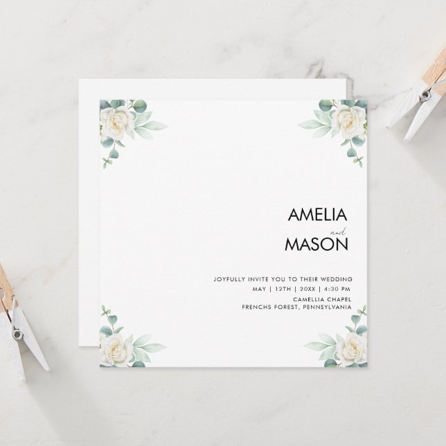 eucalyptus greenery wedding Invitation (Front/Back In Situ)