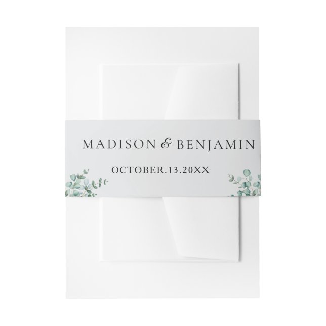 eucalyptus greenery wedding invitation belly band (Front Example)