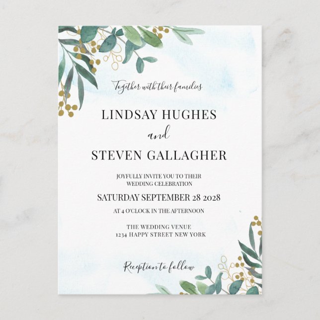  Eucalyptus Greenery Wedding Invitation Postcard (Front)
