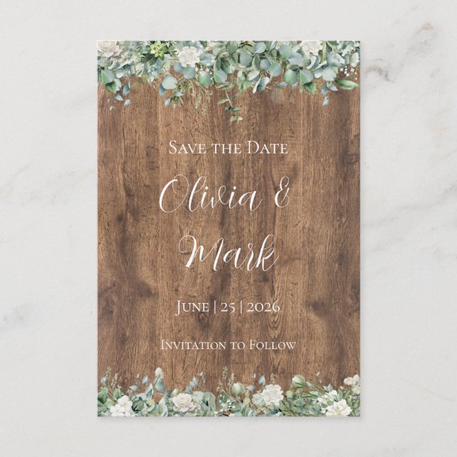 Eucalyptus Greenery Wedding Invitation | Rustic (Front)