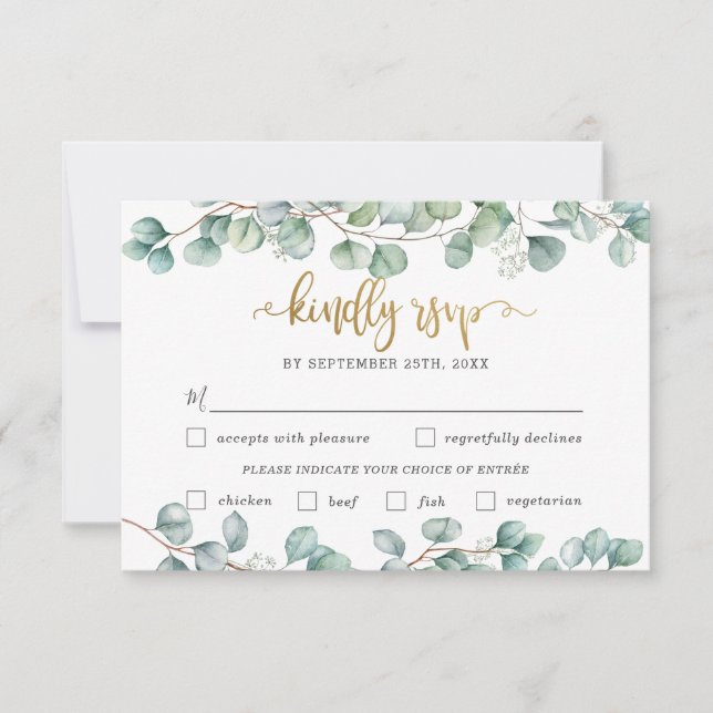 Eucalyptus Greenery Wedding Meal Choice RSVP Card (Front)