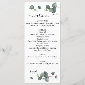 Eucalyptus Greenery Wedding Menu