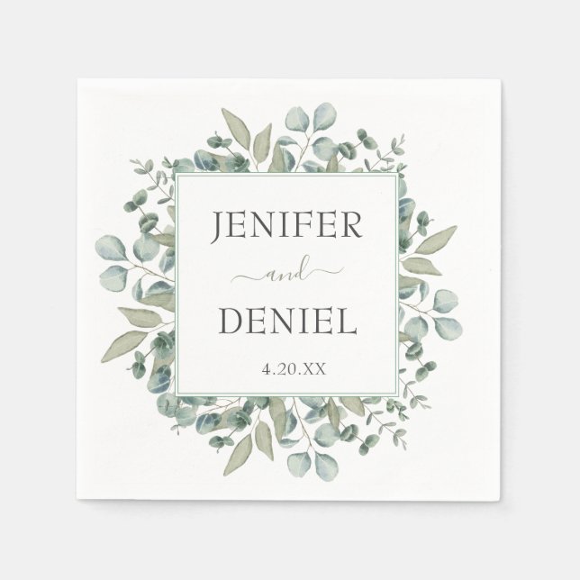Eucalyptus Greenery Wedding Napkin (Front)