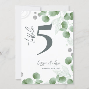 Eucalyptus Greenery Wedding Party Table Number